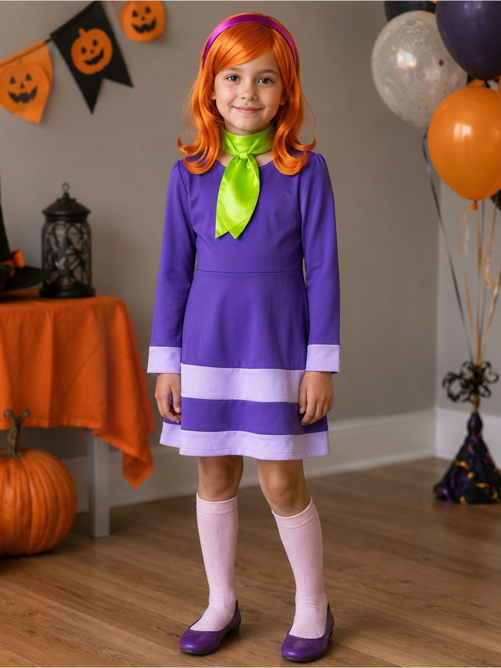 NWT - Daphne Scooby-Doo Girls Halloween Costume Set Size 7/8 Wig, dress, socks… - Picture 12 of 12